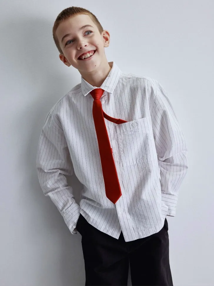 Рубашка оверсайз в полоску для мальчиков, белый, арт. 10896