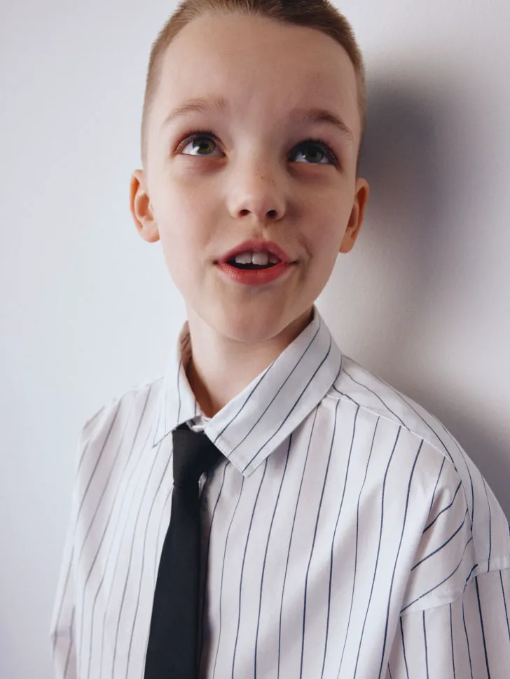 Рубашка оверсайз в полоску для мальчиков, белый, арт. 10930