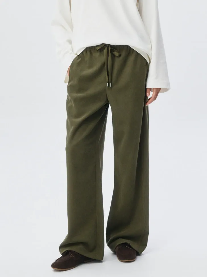 Широкие брюки на резинке, хаки, арт. 10970