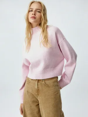 Укороченный вязаный джемпер с содержанием шерсти, розовый, арт. 10974