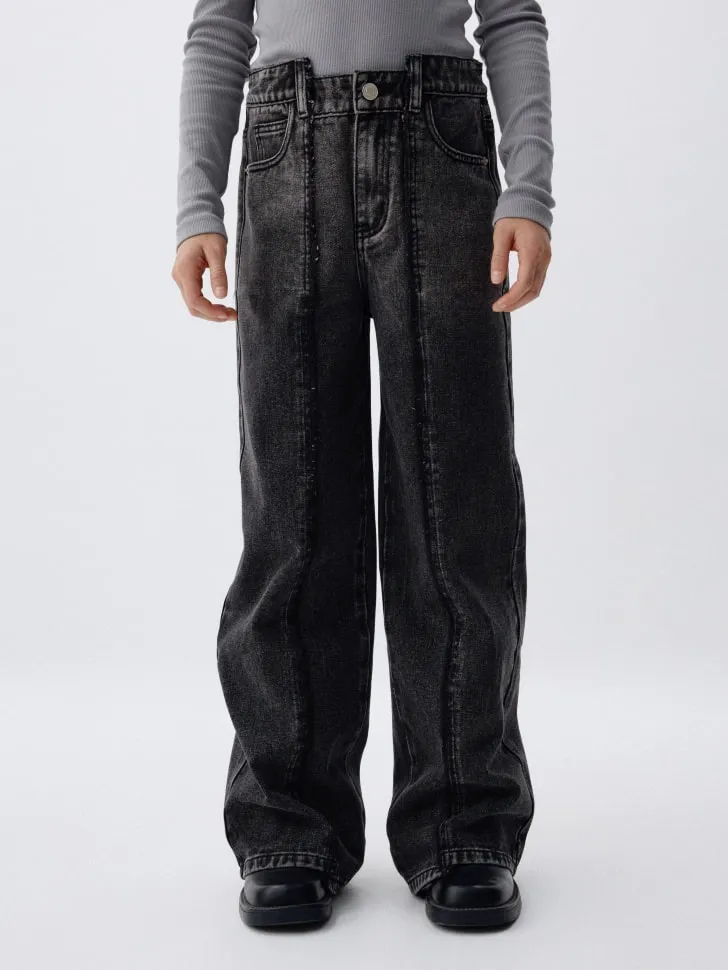 Джинсы Wide leg с декоративными швами для девочек, серый, арт. 10978