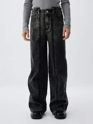 Джинсы Wide leg с декоративными швами для девочек, арт. 10978