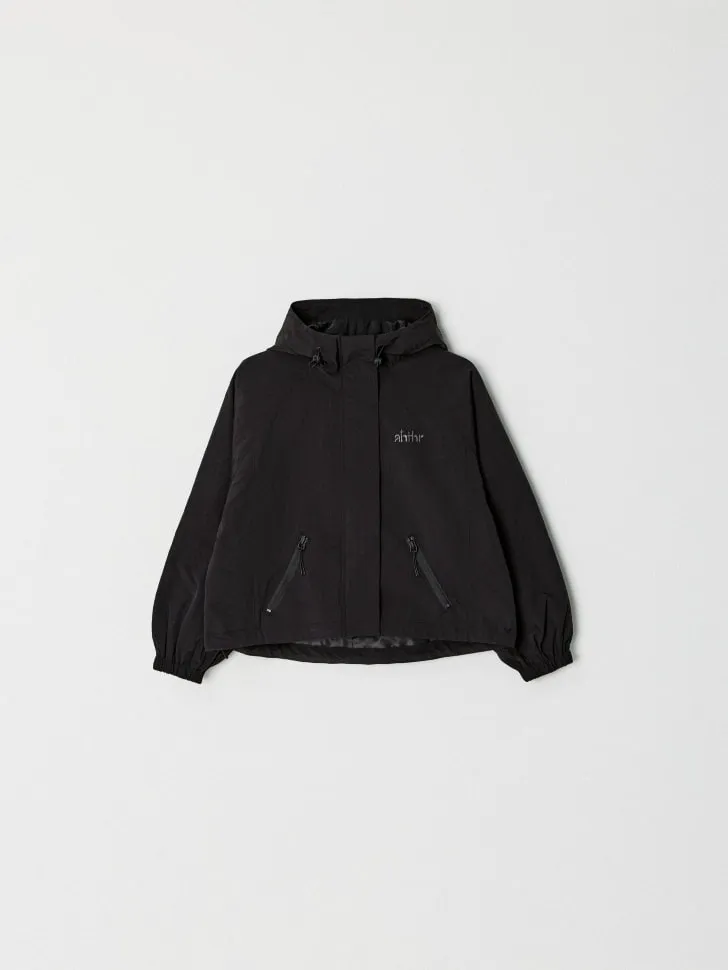 Ветровка с капюшоном для девочек, черный, арт. 10987