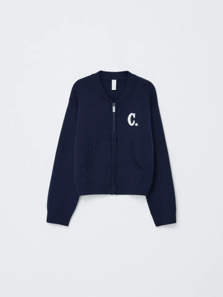 Вязаный бомбер для девочек, синий, арт. 10994