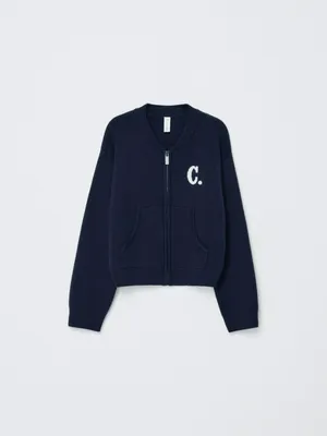 Вязаный бомбер для девочек, синий, арт. 10994