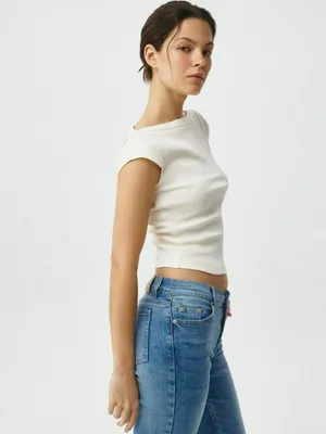 Футболка-топ с укороченным рукавом, бежевый, арт. 11006