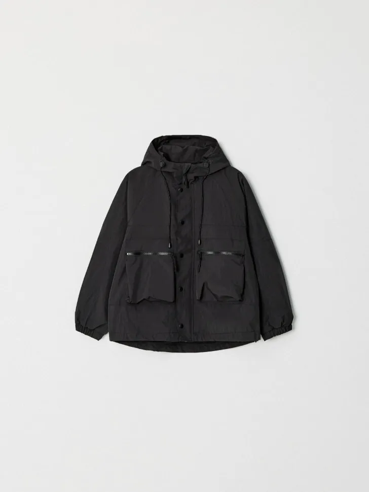 Ветровка с капюшоном для мальчиков, черный, арт. 11007