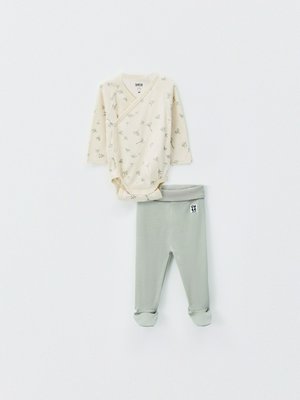 Комплект из боди и ползунков для малышей, бежевый, светло-зеленый, арт. art001