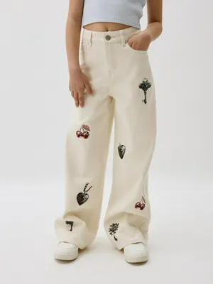 Джинсы Wide leg с принтом для девочек, арт. 11057