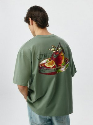 Футболка оверсайз с принтом, оливковый, арт. 11067