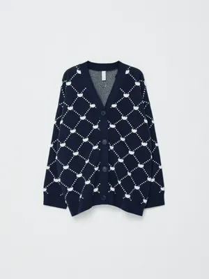 Вязаный кардиган оверсайз для девочек, синий, арт. 11073