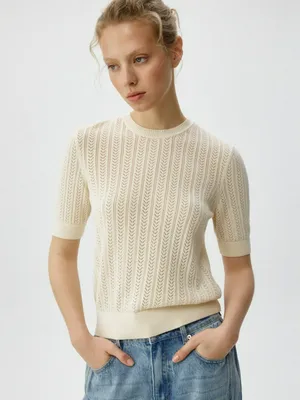 Джемпер с коротким рукавом ажурной вязки, арт. 11074