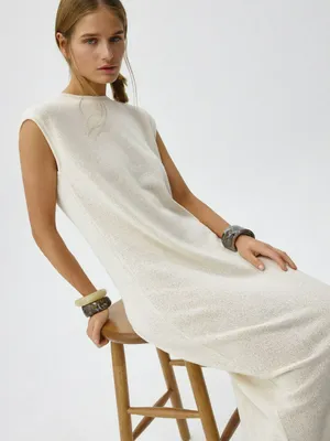 Платье макси из трикотажа, молочный, арт. PLMAX001