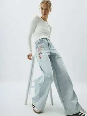Джинсы WIDE LEG с вышивкой, арт. 11096