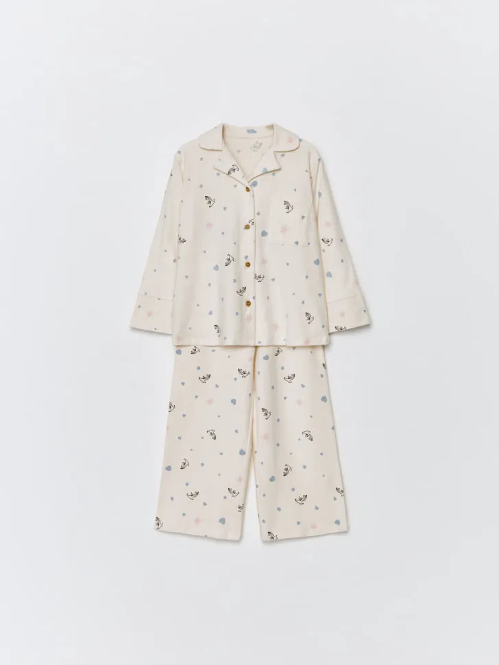Трикотажная пижама с принтом для девочек, бежевый, арт. 11201