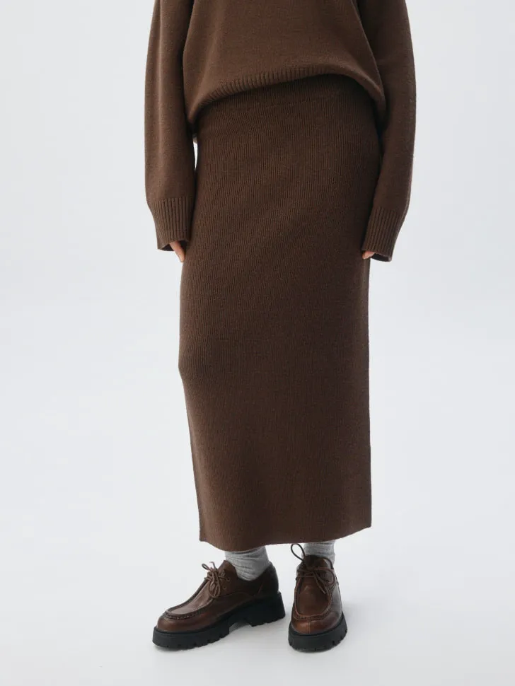 Вязаная юбка миди с содержанием шерсти, коричневый, арт. 11205