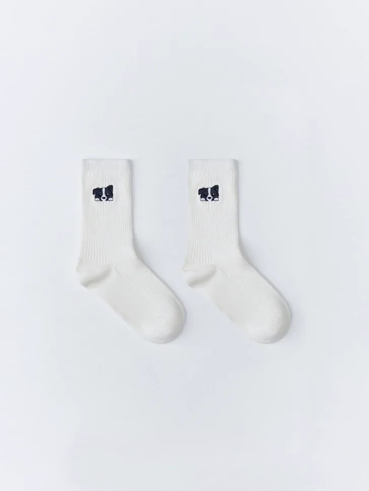 Длинные носки с вышивкой, белый, арт. 11206