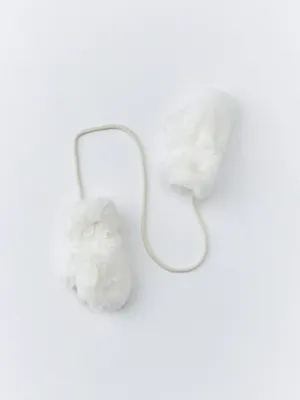 Меховые варежки на веревочке для девочек, арт. 11209