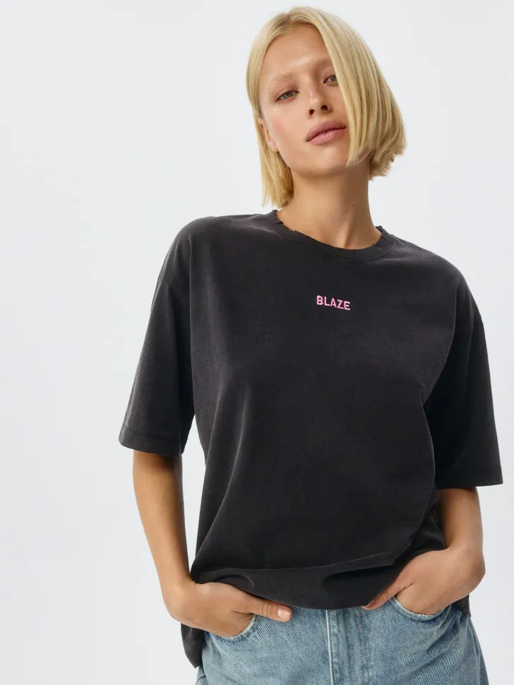 Футболка оверсайз с текстовой вышивкой, серый, арт. 11218