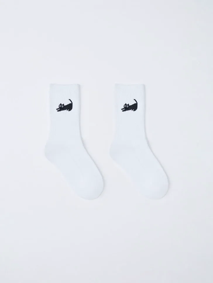 Длинные носки с вышивкой, белый, арт. 11228