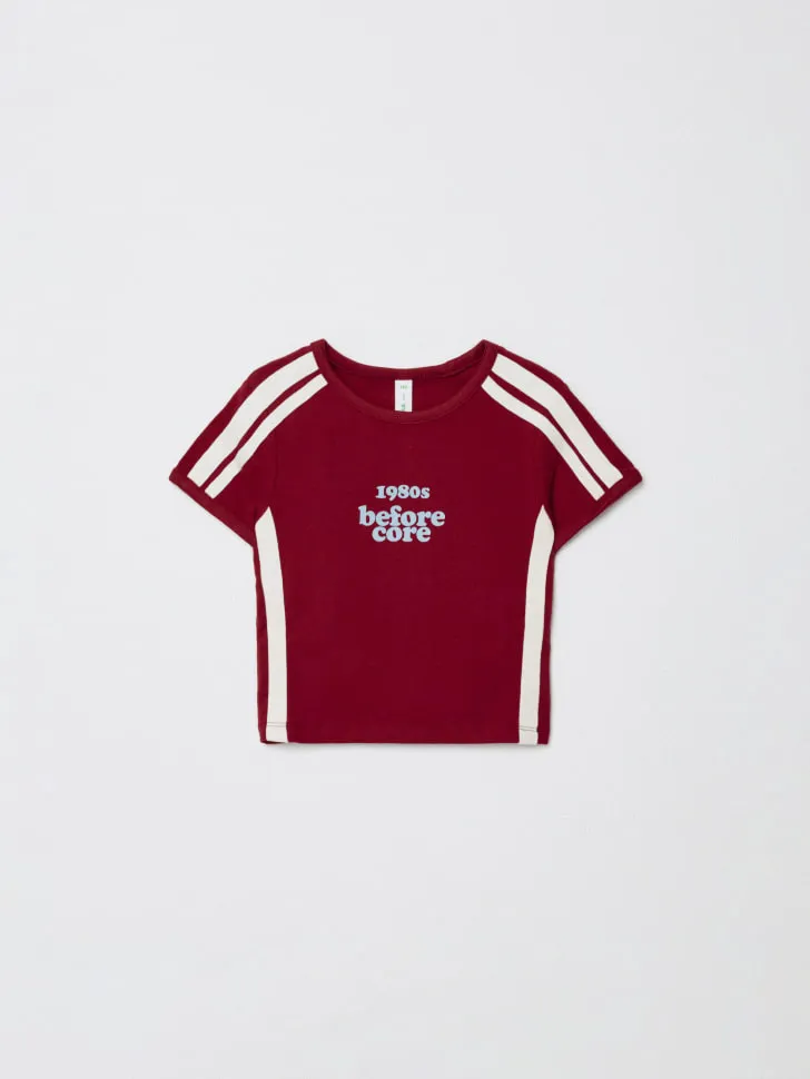 Облегающая футболка с принтом для девочек, бордовый, арт. 11234