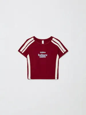 Облегающая футболка с принтом для девочек, бордовый, арт. 11234
