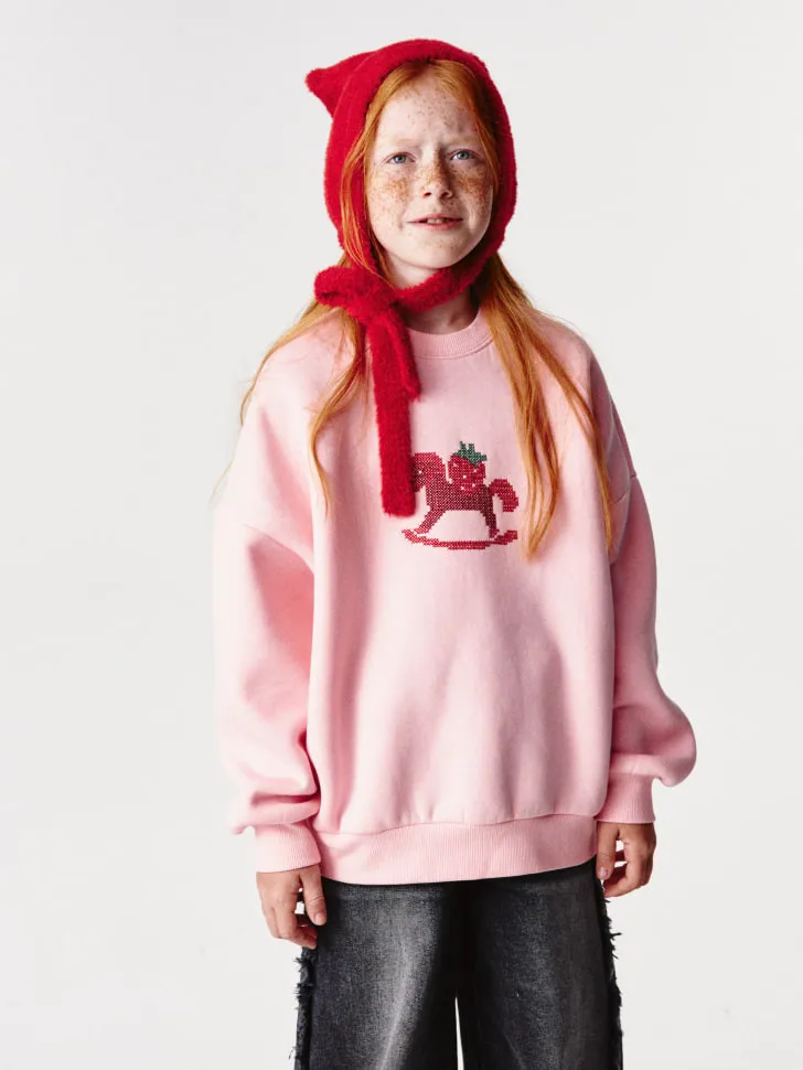 Свитшот с вышивкой для девочек, розовый, арт. 11235