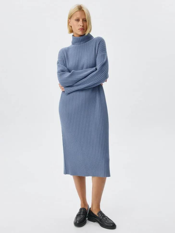 Вязаное платье с воротником, голубой, арт. 11237