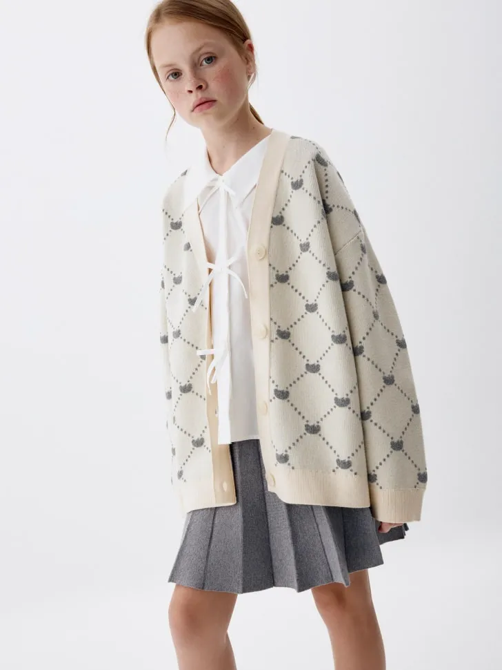 Вязаный кардиган оверсайз для девочек, бежевый, арт. 11574