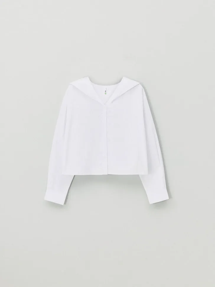 Укороченная рубашка с воротником для девочек, белый, арт. 11602