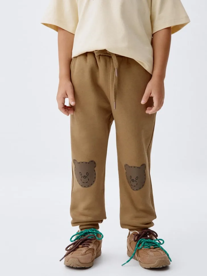 Утепленные джоггеры с принтом детские, коричневый, арт. 11620