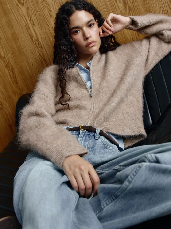 Кардиган на молнии из смесовой шерсти альпаки, бежевый, арт. 11631