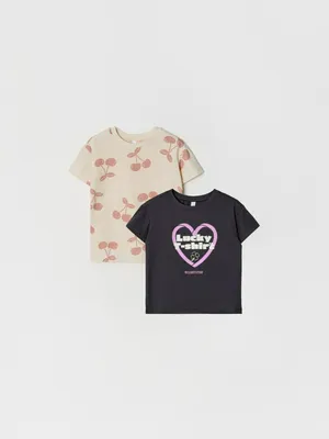 Набор из 2 футболок с принтом для девочек, арт. 11642