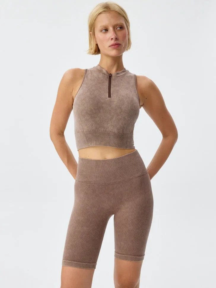 Вязаный спортивный топ на молнии, коричневый, арт. 11651