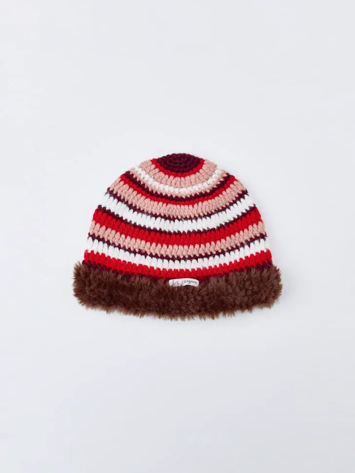 Шапка с меховой отделкой для девочек, разноцветный, арт. 11661