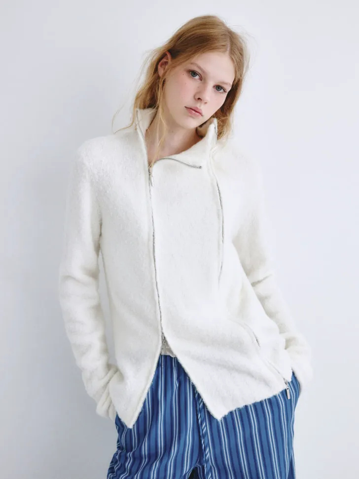 Пушистый кардиган с содержанием шерсти SELA Young, белый, арт. 11664