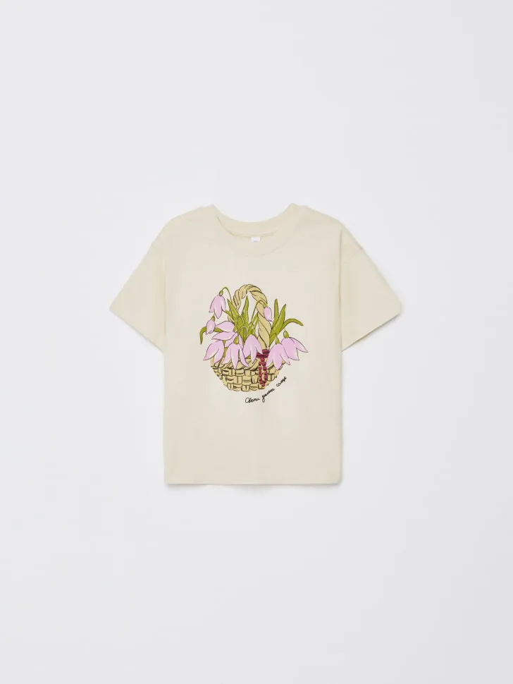 Футболка оверсайз с принтом для девочек, бежевый, арт. 11666