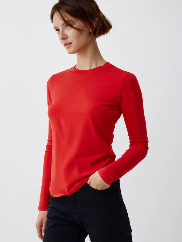 Лонгслив из смесового тенсела, красный, арт. 11669