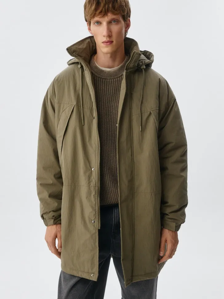 Утепленная парка свободного кроя, хаки, арт. 11673