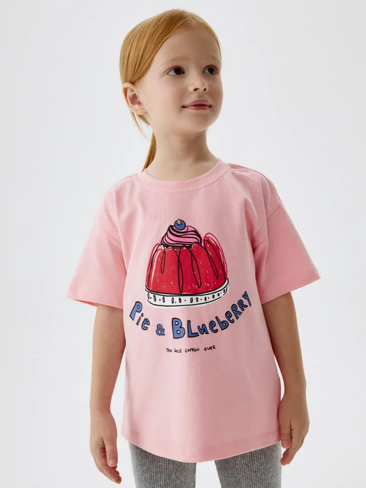 Футболка оверсайз с принтом для девочек, розовый, арт. 11678
