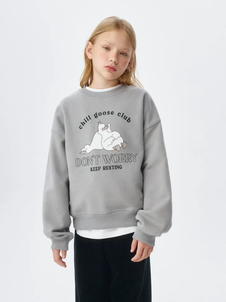 Свитшот с принтом для девочек, серый, арт. 11681