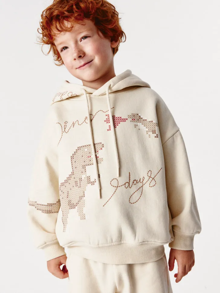 Худи оверсайз с принтом детское, бежевый, арт. 11682