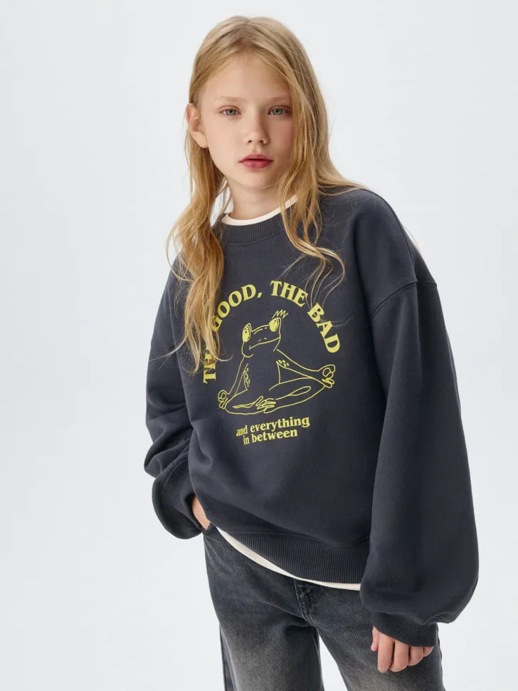 Свитшот с принтом для девочек, серый, арт. 11688