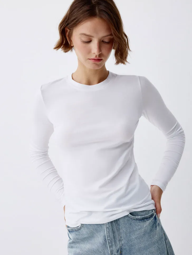 Лонгслив из смесового тенсела, белый, арт. 11689
