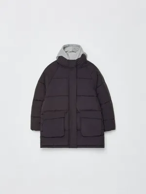 Зимняя стеганая куртка с трикотажным капюшоном для девочек, арт. 11693