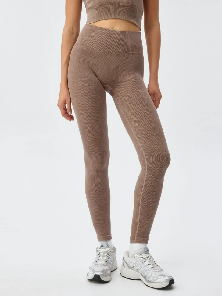 Спортивные леггинсы с эффектом кислотной стирки, бежевый, арт. 11697