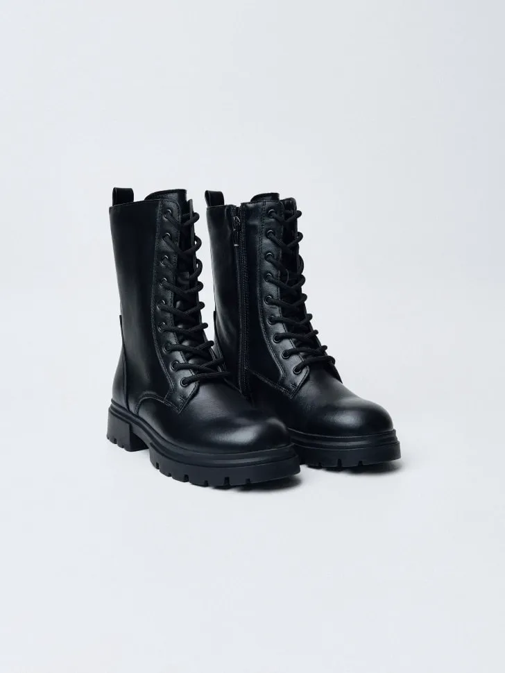 Кожаные ботинки со шнуровкой для девочек, черный, арт. 11698