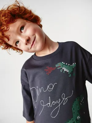 Футболка оверсайз с принтом для мальчиков, серый, арт. 11702