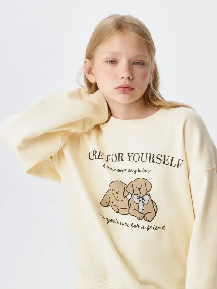 Свитшот с принтом для девочек, бежевый, арт. 11703