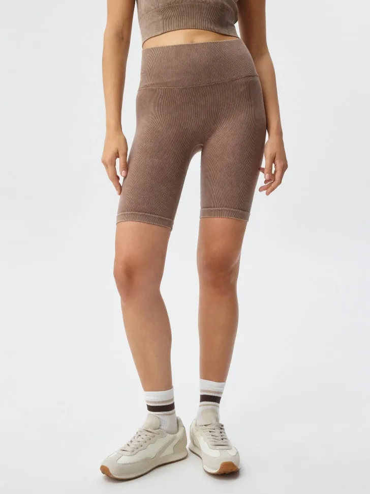 Спортивные велосипедки с эффектом кислотной стирки, коричневый, арт. 11709